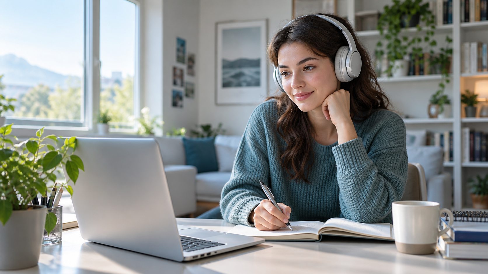 Étudiante majeure suivant un enseignement à distance